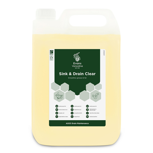 5 litre Evans Vanodine Sink & Drain Clear
